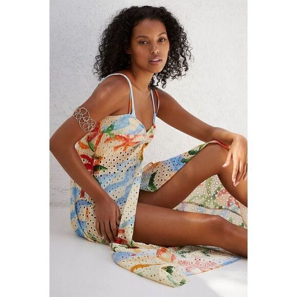 Anthropologie Farm Rio Copacabana Eyelet Dress Cover Up Tropical Midi XS NEW - Picture 3 of 16